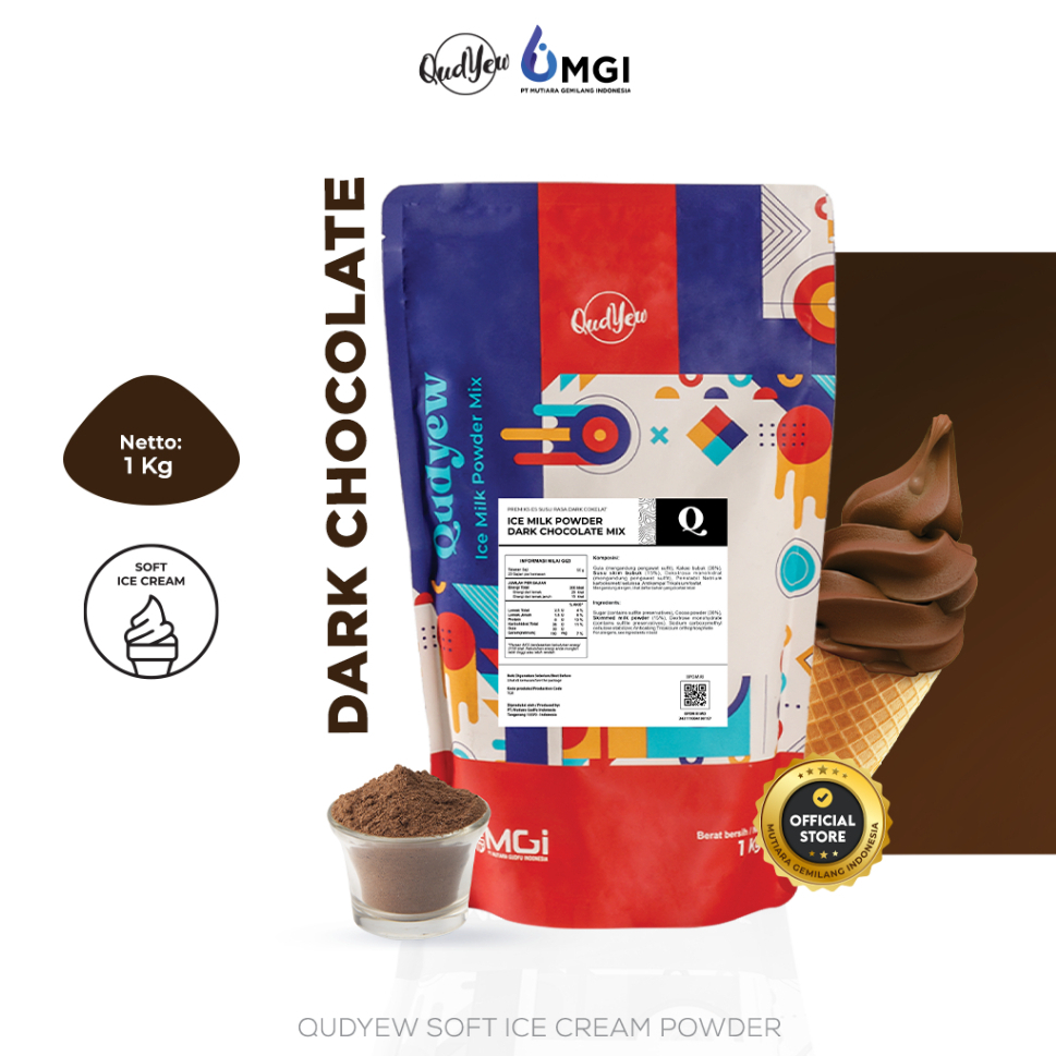 

Qudyew Ice Cream Powder Dark Chocolate1 Kg / Bubuk Es Krim 1Kg Premix Soft Ice Cream Powder