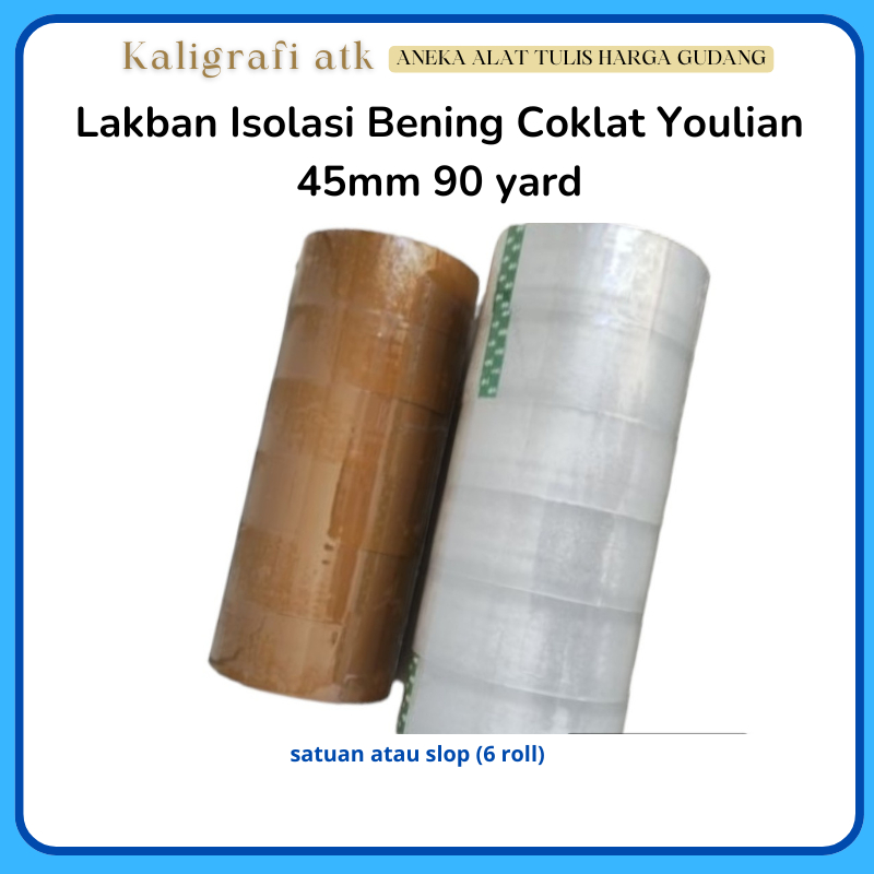 

Lakban bening coklat youllian tape 45 mm 90 yard