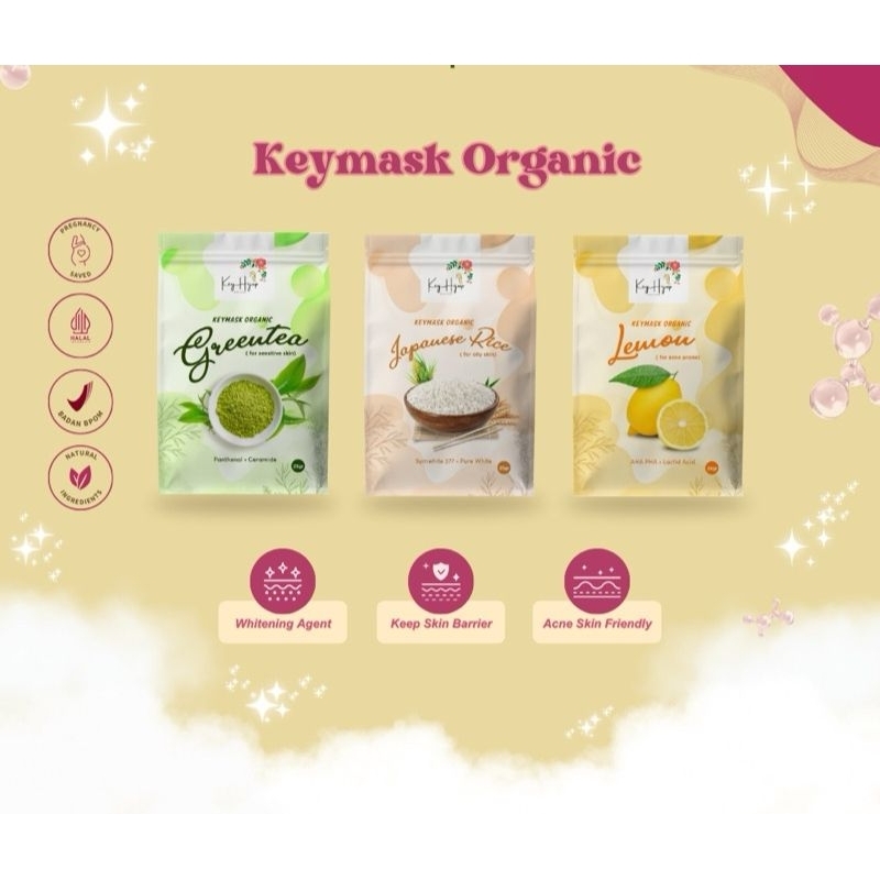 Masker KEY HIJUP KEYMASK ORGANIC bengkoang, greentea, lemon, kopi, oatmeal, beras, Japanese rice, co