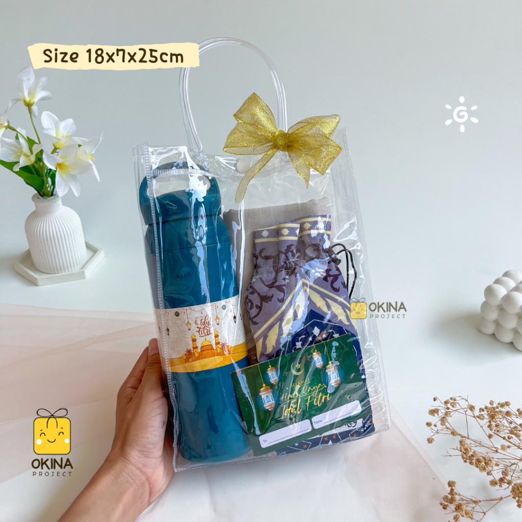 

[PREMIUM - 18x7x25] OKINA Tas Mika Transparan | Tas PVC Bening | Tas Hampers Polos | Goodiebag Hampers | Gift Bag | Souvenir Ulang Tahun