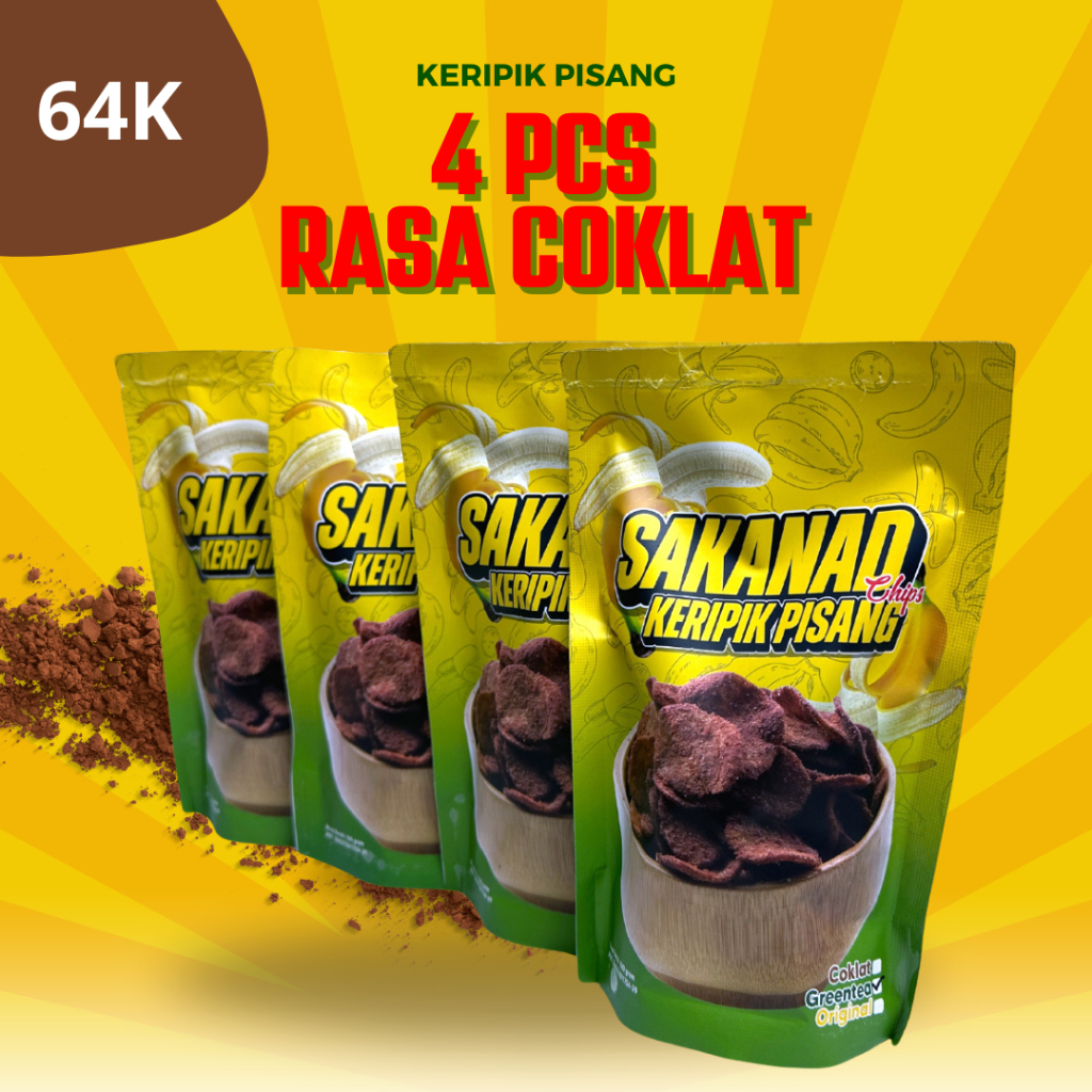 

4 pcs rasa cokelat-Sakanad Chips - Keripik Pisang dengan rasa cokelat yang renyah dan lezat