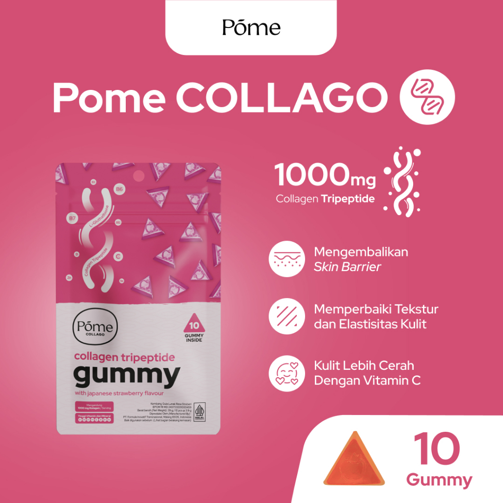 

Pome COLLAGO - Collagen Tripeptide Gummy with Glutathione, Vitamin C, Niacinamide