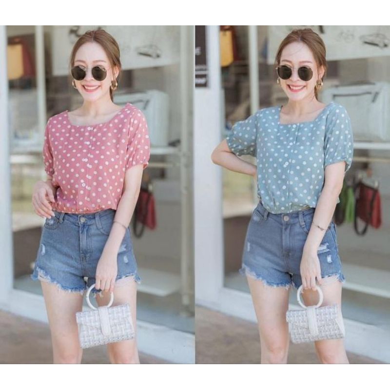 •ECLAIRE• 063 BLOUSE POLKADOT KOREA WANITA LOLI ioil
