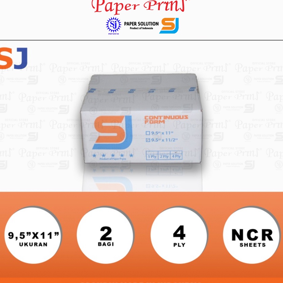 

ipPasti Murah SJ Orange Kertas Continuous Form 4PLY NCR PRS 95 x 112 Bagi 2 Q96