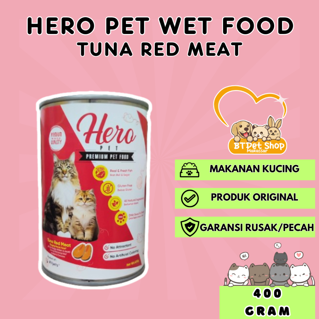 Makanan Basah Kucing Kaleng Hero Pet Tuna Red Meat 400gr Cat Wet Food