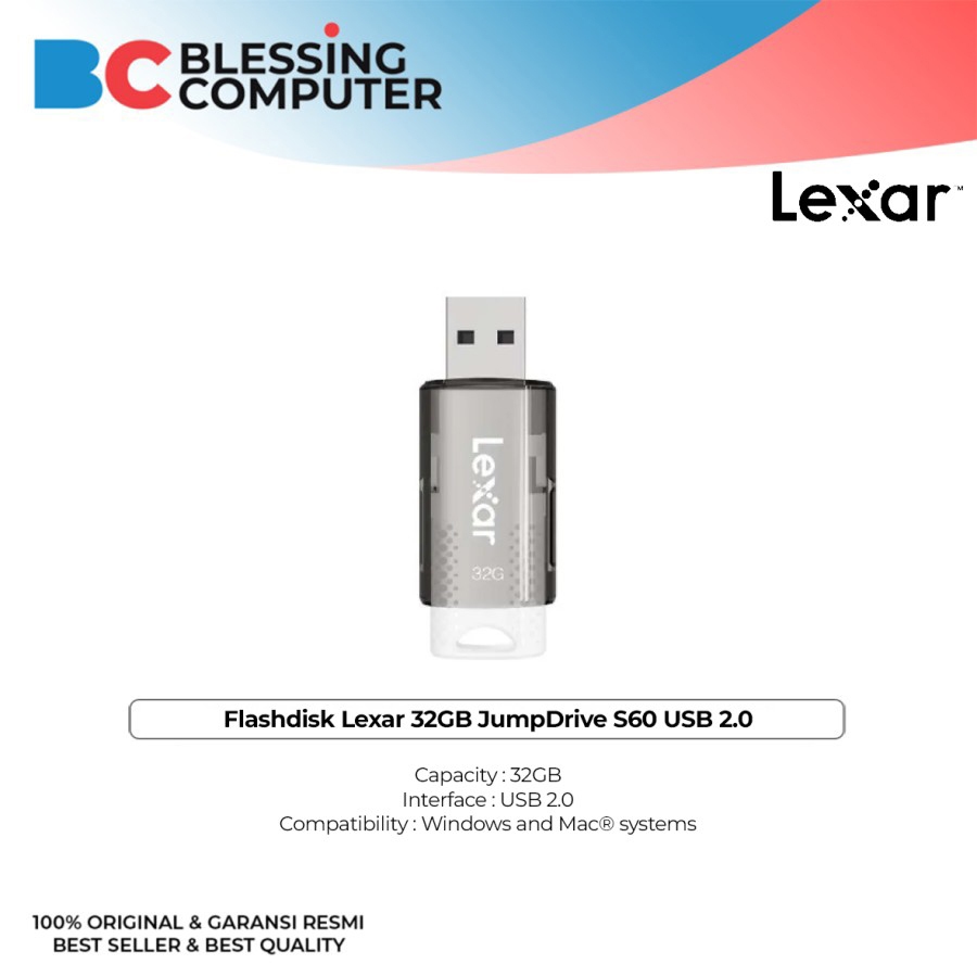 Flashdisk Lexar 32GB JumpDrive S60 USB 2.0 LJDS060032G-BNBNG
