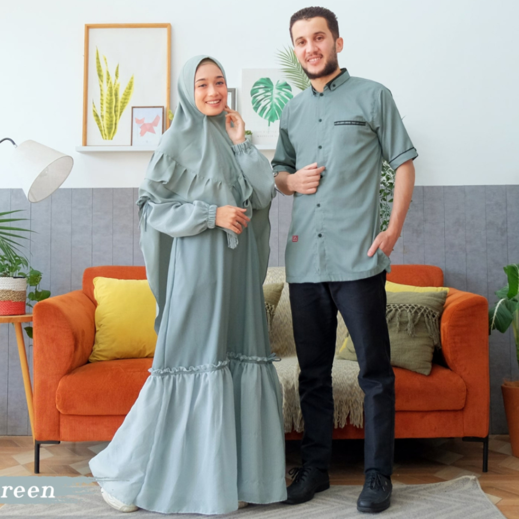 Gamis Koko Couple Pasangan Suami Istri Arra Toyobo Premium Jumbo Ld 130 Sage Green