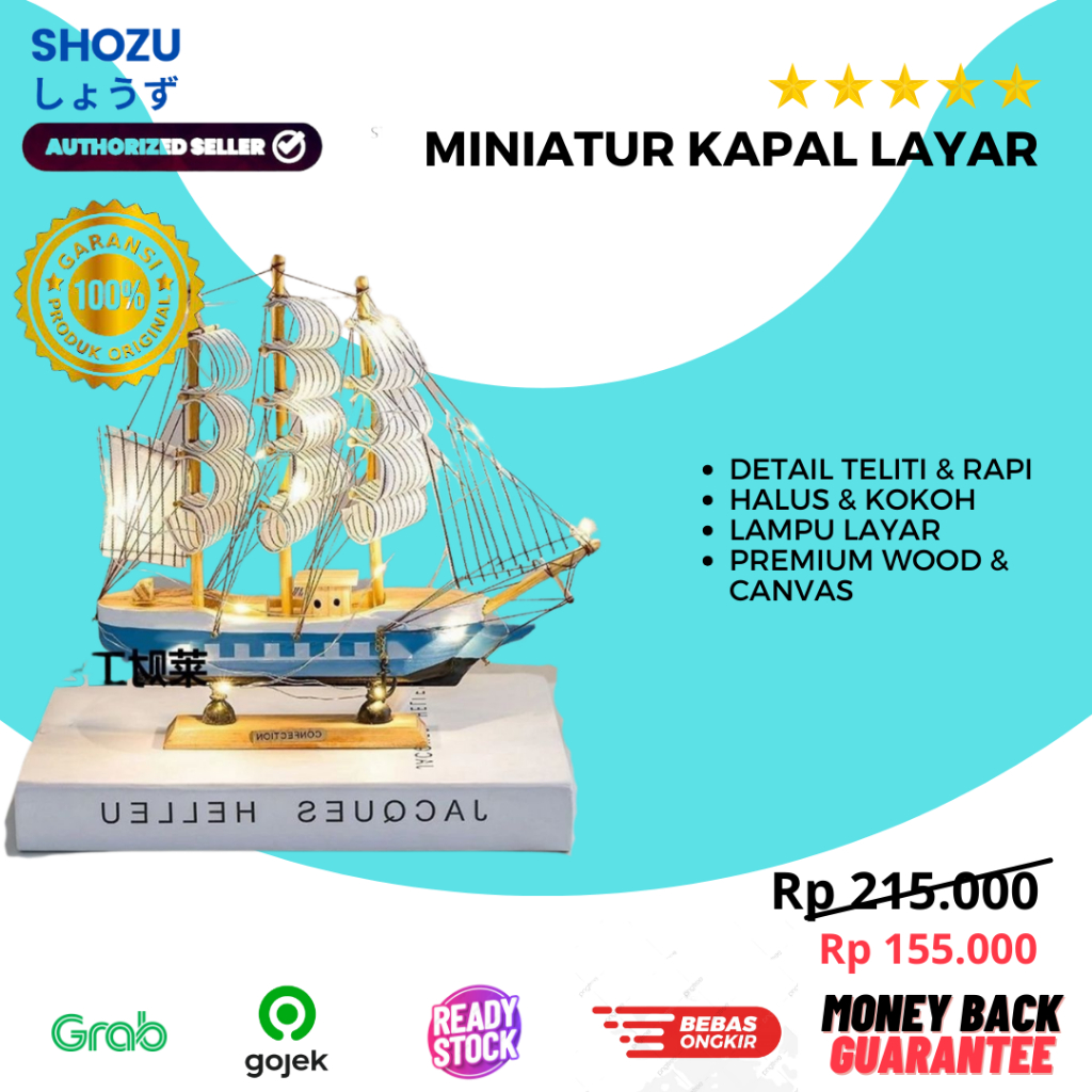 Miniatur Kapal Layar Kayu Pajangan Kerajinan Hiasan Kapal Laut Premium