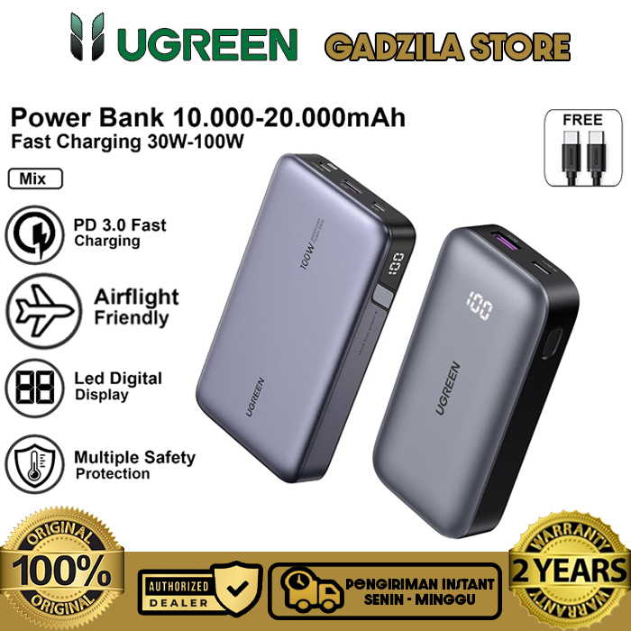 UGREEN Powerbank ATL Batterai 10000mAh - 25000mAh LED Display Fast Charging Max 22.5W For Laptop iPh