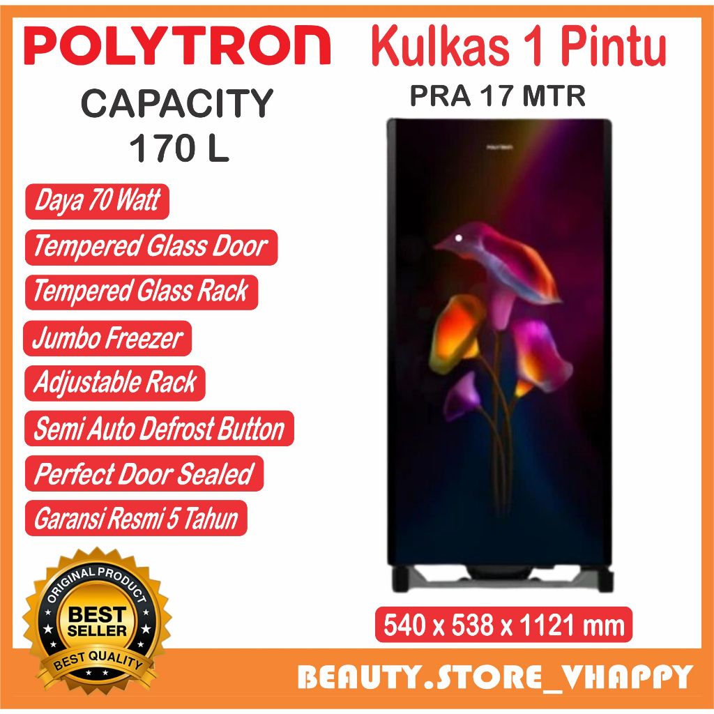 Kulkas Polytron 1 Pintu 170 liter PRA 17 MTR Garansi Resmi (Kota bandung dan Cimahi Bisa COD)
