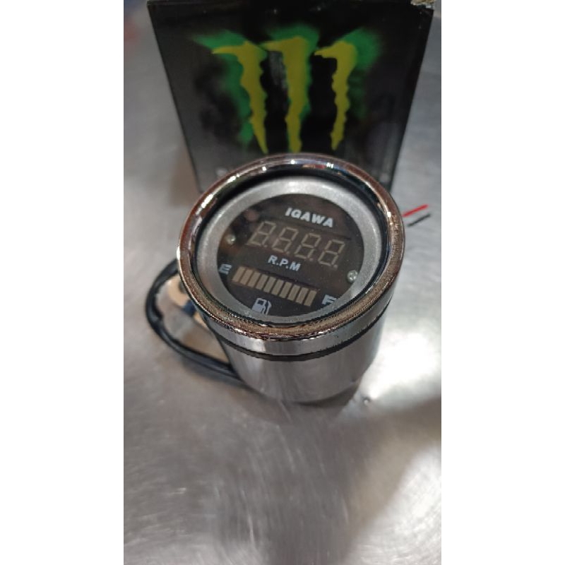 IGAWA-RPM+AMPER BENSIN DIGITAL SPIDO METER BULAT  CHROM KOMBINASI RPM DAN AMPER  BENSIN RPM