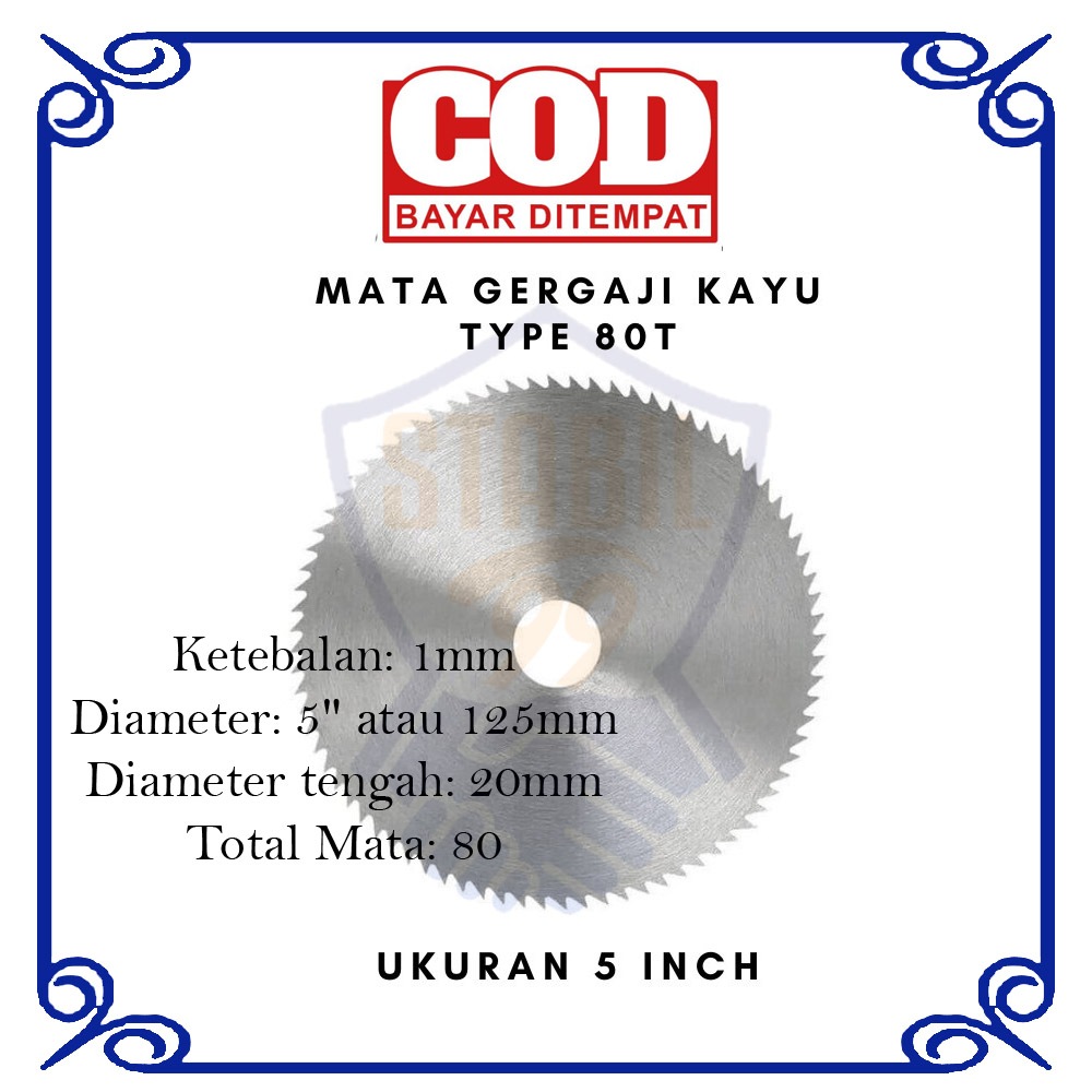 Mata Potong Pemotong Belah Kayu 5 inci 80T Gergaji Gerinda Listrik