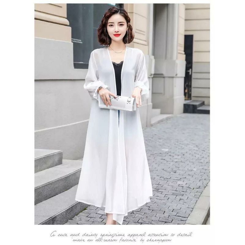 Toply shop COD Long Outer transparan / Outer korean style / cardigan wanita kekinian Ready