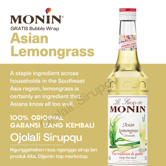 

MONIN Asian Lemongrass Syrup 70 CL 700 mL / Sirup / Cafe / Kedai