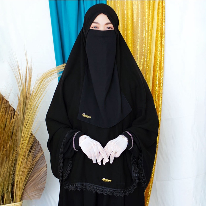 Aqueenah - Khimar Zainab Jilbab Bergo Instan Hijab Syari Hitam Jetblack