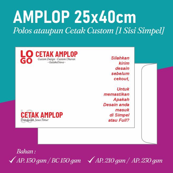 

Amplop F4 25x40 cm | Amplop ArtPaper 230gsm 210gsm 150gsm Lebih Tebal daripada HVS | Amplop Folio 25x40 cm | Amplop Custom Folio Cetak Laser