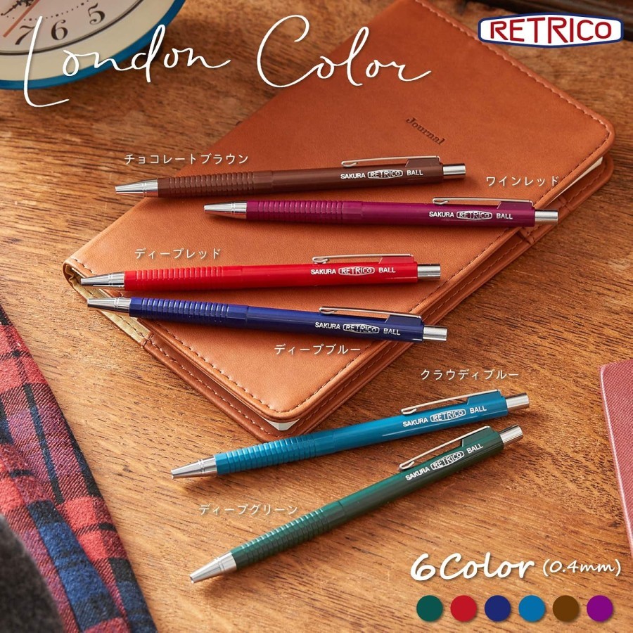 

Sakura Retrico London Colors 0.4mm Vintage Ballpoint Pen Pulpen Oil Retro Color Tinta Hitam