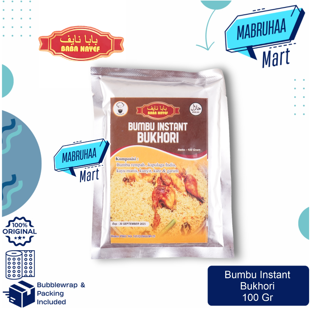 

Bumbu Masak Arab Rempah Baba Nayef 100gr Nasi Bukhori Lezat Berkualitas