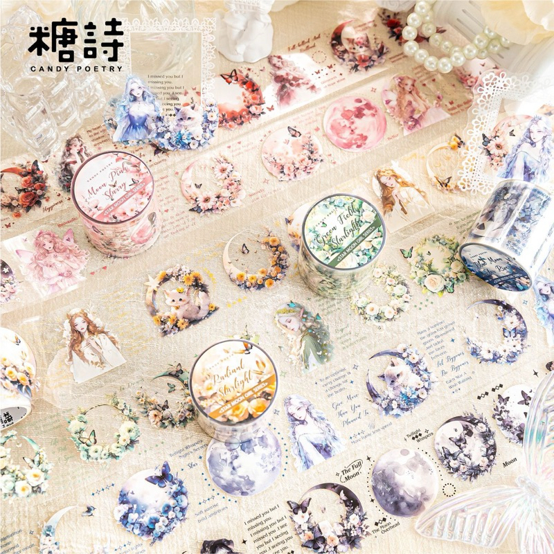 

(7G) washi tape selotip transparan wanita cantik bulan pretty woman beautiful moon journaling