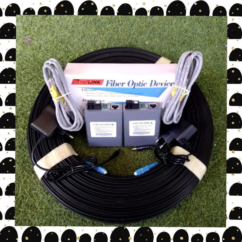 Paket kabel fiber optik 250M dan sepasang netlink htb 3100 AB single mode 10/100 sepasang - GNB
