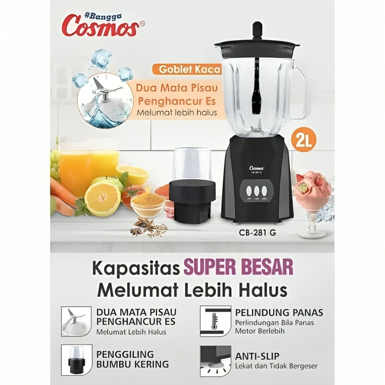 Blender Cosmos CB281G Kaca 2IN1 2 Liter / Blender Kaca Cosmos CB-281-G Blender Cosmos Kaca CB281-G