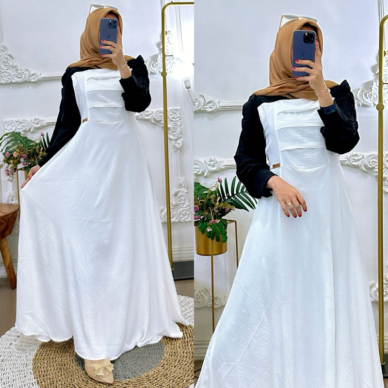 GAMIS TERBARU 2024 ADERA DRESS CRINKLE AIRFLOW KOMBINASI FASHION MUSLIM DRESS SIZE M-L-XL WARNA 9