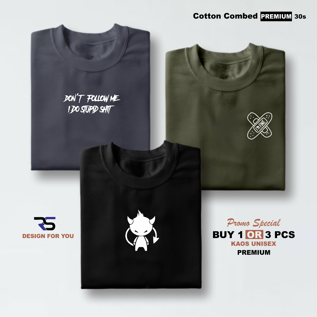 RIBUANA STORE - BUY 1 OR 3 PCS - KAOS DISTRO PRIA WANITA LENGAN PENDEK SOFT COTTON COMBED 30S PREMIU