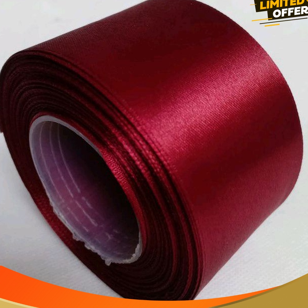 

PRODUCT IMPOR Pita satin merah maron 2 inch 5 cm Per roll