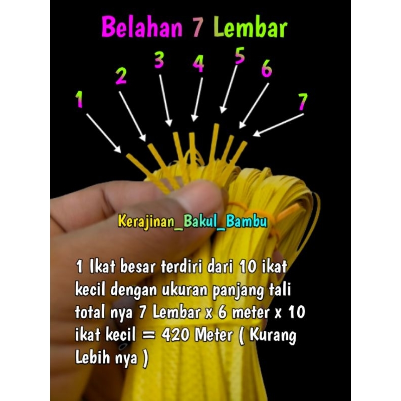 Tali anyaman bambu Belahan 7 Lembar isi 10 ikat kecil tali kuning pembuatan anyaman bambu murah