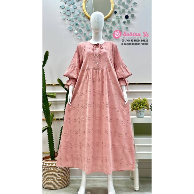 Midi dress katun bordir furing / dress bordir salvina ys