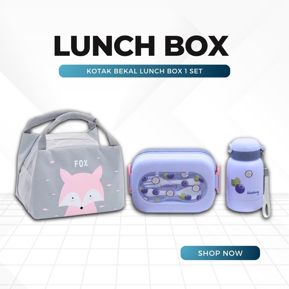 Kotak Tempat Makan Anti Tumpah Anak Set Botol Minum Tas Karakter Aesthetic Bekal Sekolah Anak TK