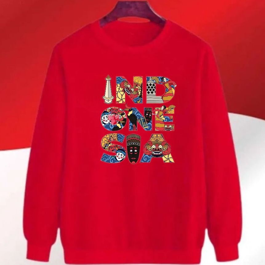 KP8 Baju Kaos Hut Ri 79tahun Lengan Panjang Pria WanitaSweater Crewneck 17Agustus Indonesia Batik M 