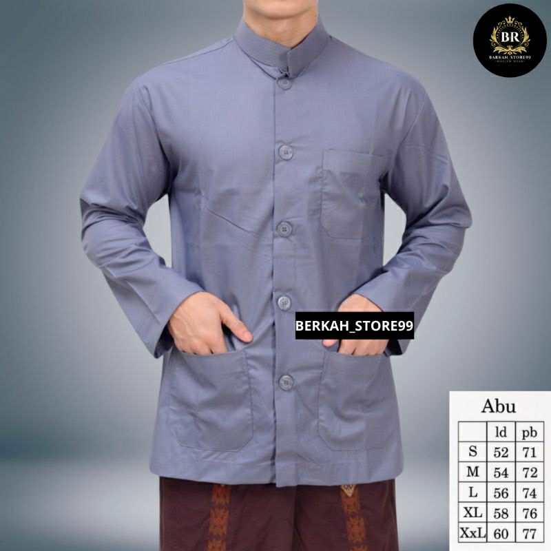 KOKO HAIBAH MODEL Baju Koko Pria Semi Jas Saku Depan Bahan Katun Lengan Panjang Model Haibah Warna H