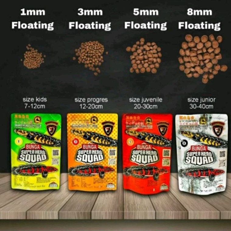 Pelet Bunga Superhero Squad Pakan Ikan Channa Maru all varian size
