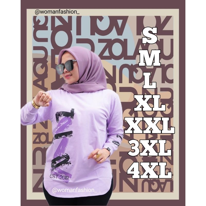 Kaos Wanita Zolaqu Original Semitunik Ungu 02 Lengan Panjang Bahan Katun Premium Nyaman Stylish ORI 