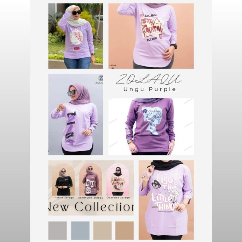 Kaos Wanita Zolaqu MIX Ungu ZLQ Original Fashionable T-Shirt Casual Oversize Lengan Panjang Atasan S