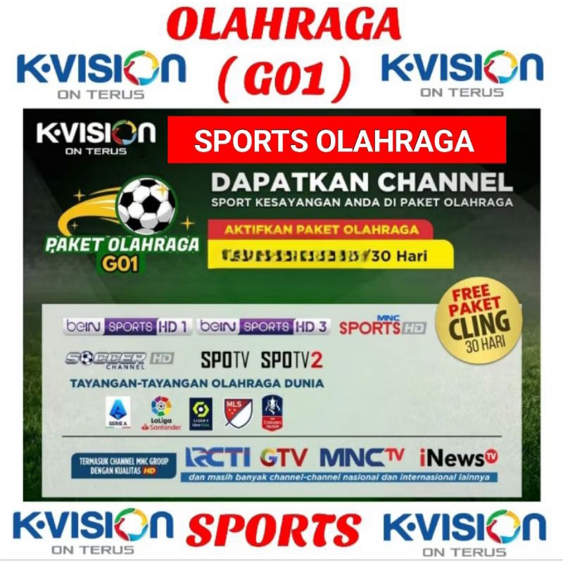 Paket Olahraga Kvision Bromo Gol Gardiner Optus Lg sat Kartenz KVision Gol Cling Basic Mnc Rcti Tran