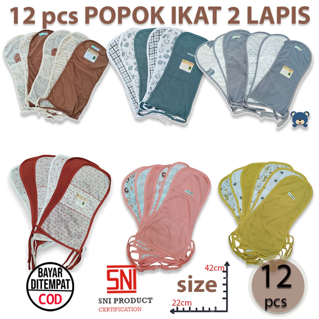 12 pcs Popok Kain Bayi 2 Lapis Katun Polos Pakai Ulang Popok Bayi Cuci Ulang Newborn Baru Lahir Popo