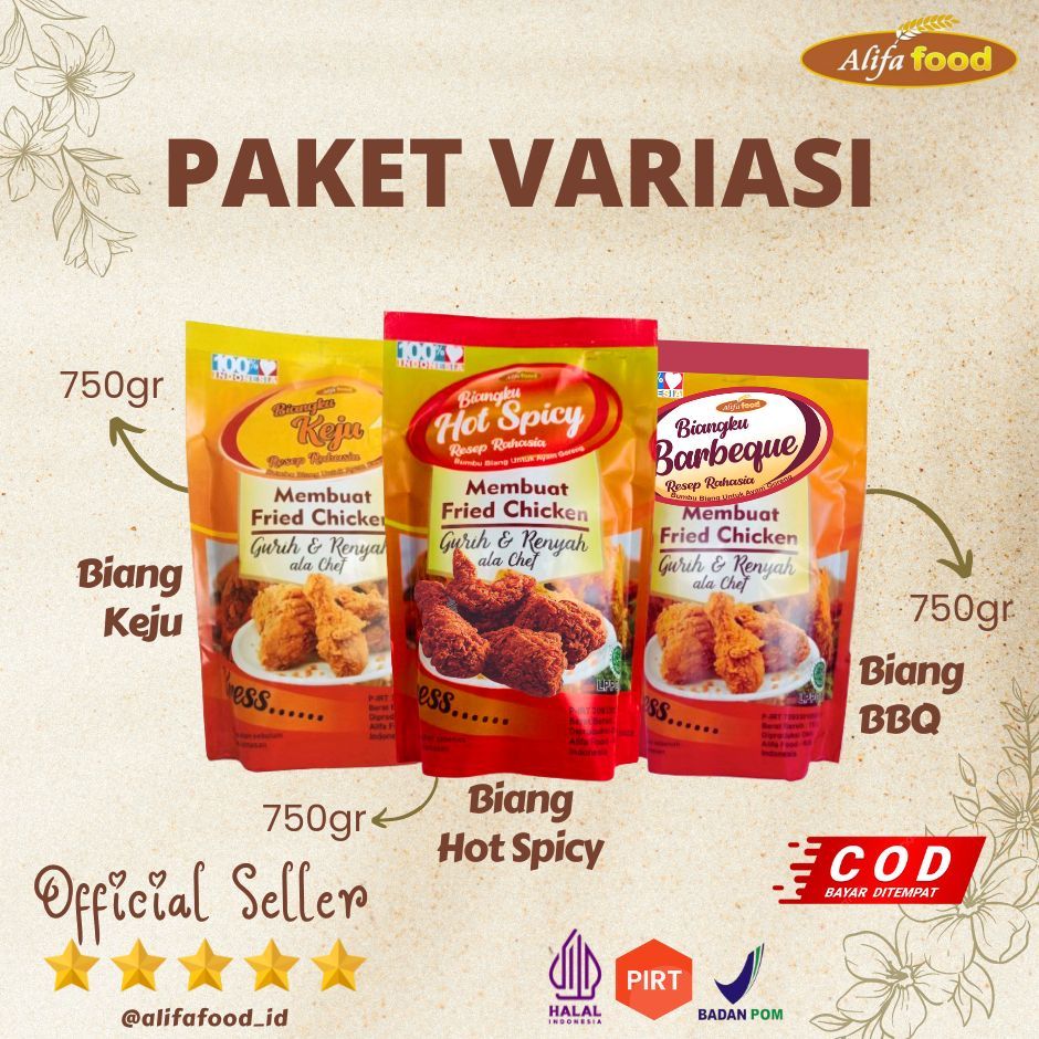 

ALIFA FOOD-Paket Murah Variasiku, Biang BBQ, Biang Hot Spicy, Biang Keju, 750gr