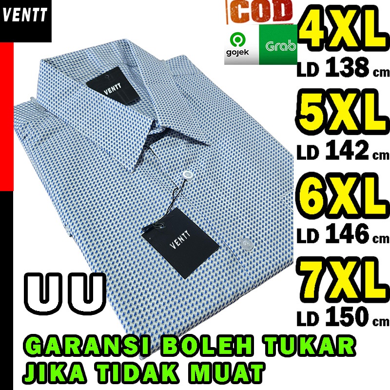 kemeja motif hem baju atasan  pria jumbo big size oversize cowok laki laki besar hitam putih biru me