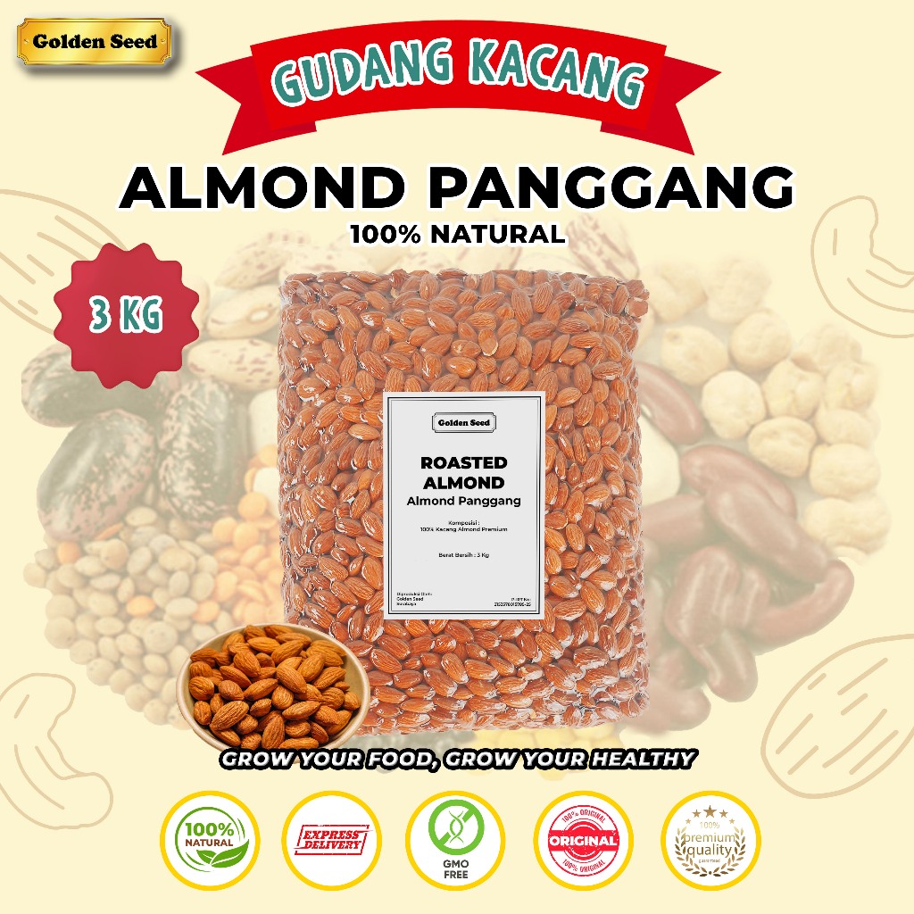 

KACANG ALMOND PANGGANG 3 KG / ROASTED ALMOND 3000 GRAM / ALMOND BLUE DIAMOND 3000 GR / KACANG ALMOND ROASTED PREMIUM