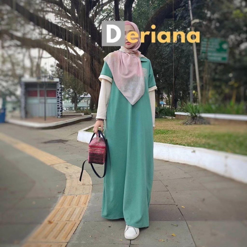 Gamis Kaos Hijau Polos Simple Elegan Terbaru - Syahira Dress Deriana Project