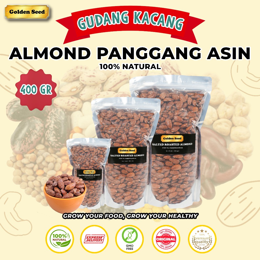 

[SALTED] KACANG ALMOND PANGGANG ASIN 400 GR | SALTED ROASTED ALMOND 400 GRAM