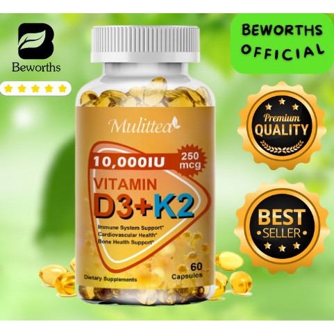 Mulittea 120pcs USA Vitamin D3 dengan vitamin K2 (mk7) Softgel untuk Meningkatkan Penyerapan Kalsium