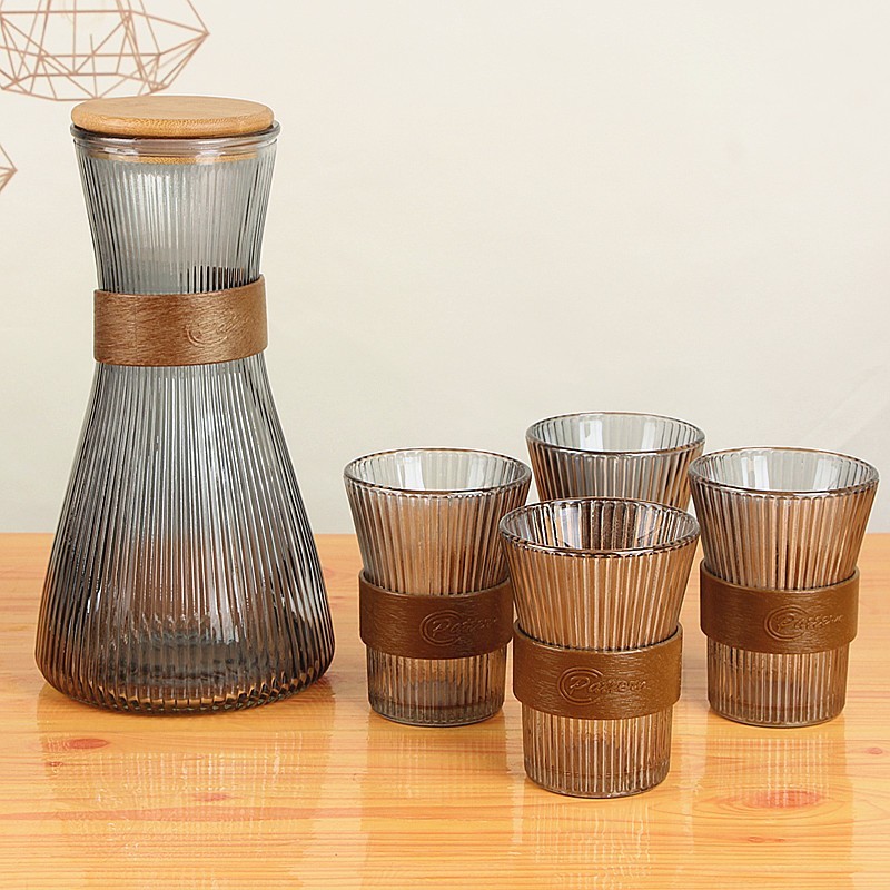 Pitcher Teko Kaca Set Gelas Drink Set 5 Pcs Water Set Kimglass Ketel Riak Jug Glass Tutup Dan Handle