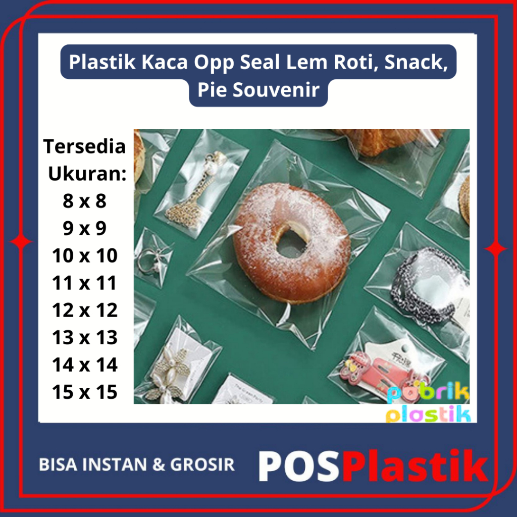 

JKT OPP LEM PLASTIK KACA 8 x 8 9 x 9 10 x 10 11 x 11 12 x 12 13 x 13 14 x 14 15 x 15 DVD,Bakery,Undangan,Roti,Amplop,Angpao (Isi 100 Lembar)