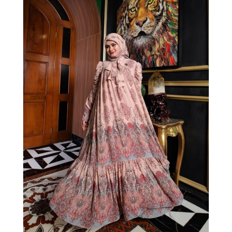 Shellasaukia Batik Etnik Dress gamis baju muslim set hijab