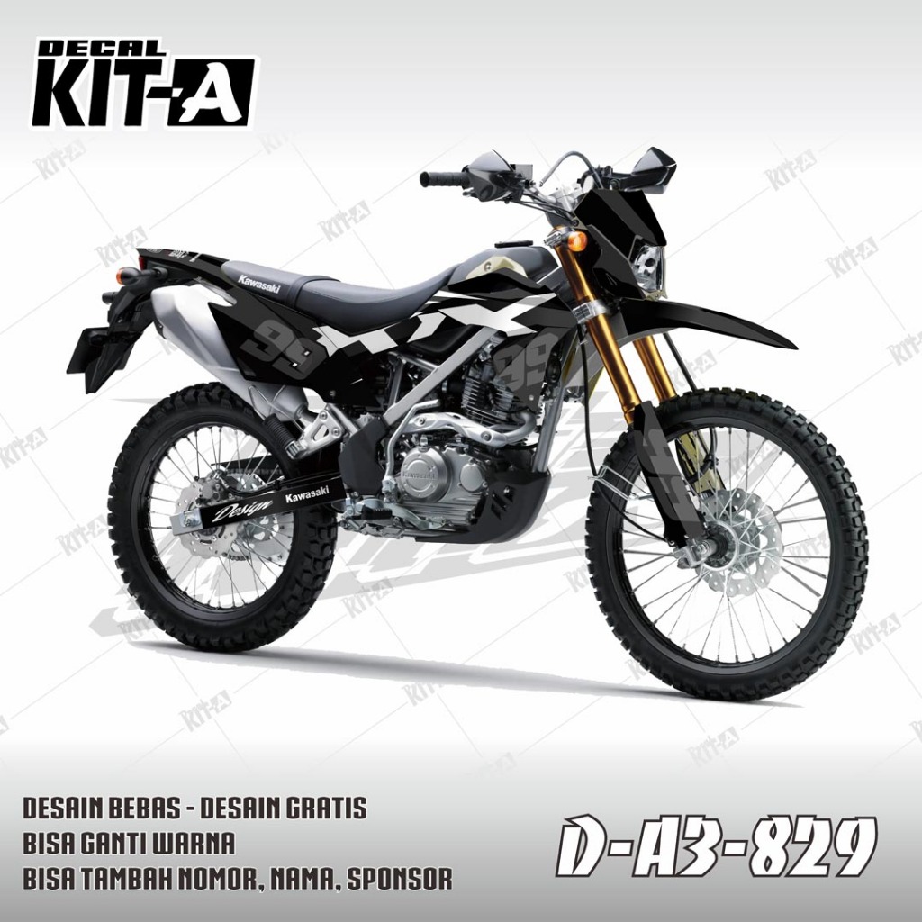 Decal Stiker Motor KLX BF FULL BLOCK HITAM PUTIH D-A3-496 D-A3-829