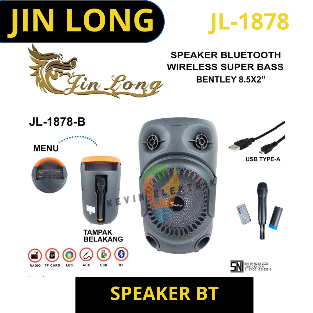 Speaker Koper JINLONG Bluetooth 8 Inch JL 1878 Bentley + Mic