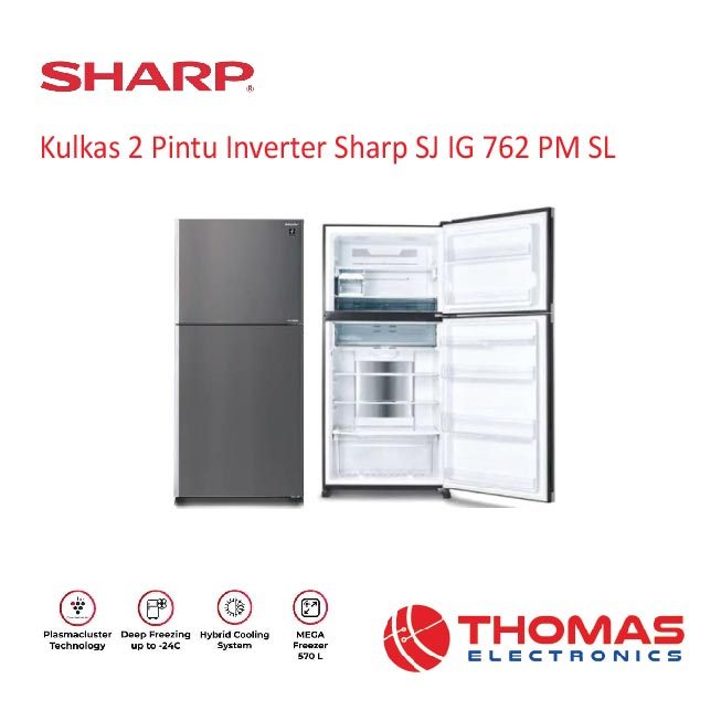 Kulkas 2 Pintu 510 Liter Sharp SJ IG762PM IG 762 PM SL Inverter Dark Silver Garansi Resmi